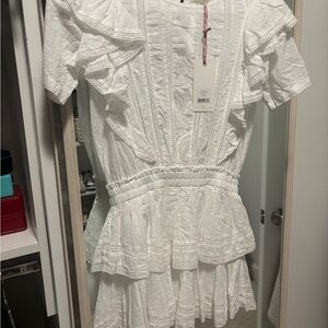 White Ruffled Short Sleeve Dress